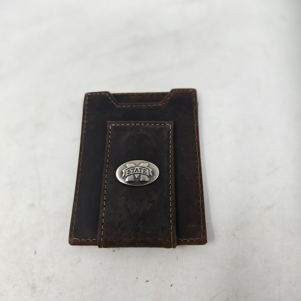 Zep-Pro Mississippi State Bulldogs Mens Leather Magnetic Money Clip Wallet Brown